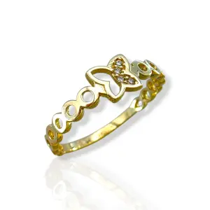 Дамски златен пръстен фина пеперуда и кръгли мотиви 14K RG12729