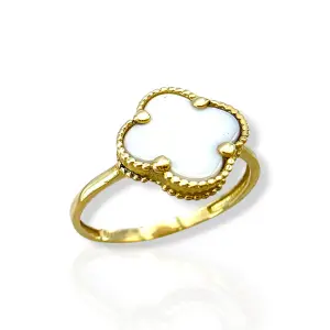 Дамски златен пръстен с бял седеф детелина 14K RG13222