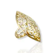 Дамски златен пръстен Бадем с ажурни орнаменти и гравиране 14K RG13442