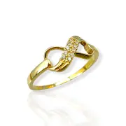 Елегантен златен пръстен с усукана форма и циркони 14K RG11883