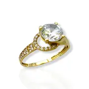 Златен пръстен с голям централен камък и цирконии 14K RG13223