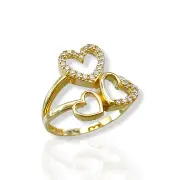 Дамски златен пръстен с три сърца и инкрустирани цирконии 14K RG13430