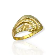 Златен пръстен с абстрактна гравюра и релеф 14K RG11272