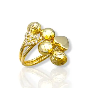 Дамски златен пръстен с елементи сърца и топчета 14K RG11217