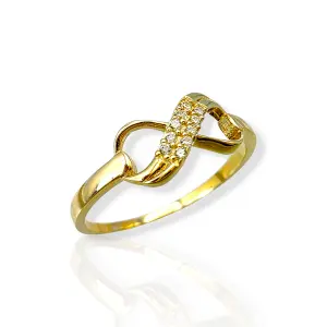 Елегантен златен пръстен с усукана форма и циркони 14K RG11883