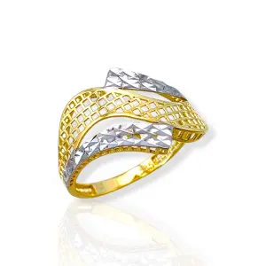 Дамски златен пръстен с мрежа и диамантена шарка 14K RG11284