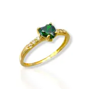 Златен пръстен с изумруд сърце и циркони 14K RG11233