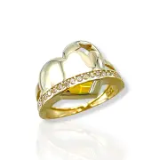 Дамски златен пръстен обемно сърце със звезда и рамка от цирконии 14K RG13431