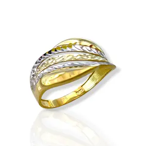 Двуцветен дамски златен пръстен с линеен дизайн 14K RG13455