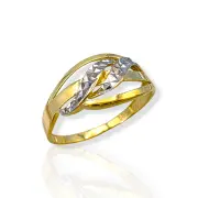 Дамски златен пръстен с усукани бели елементи 14K RG11273