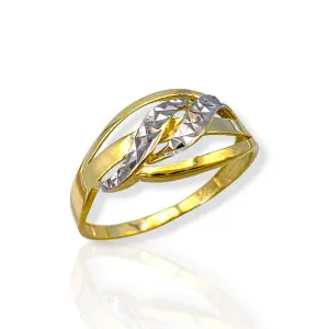 Дамски златен пръстен с усукани бели елементи 14K RG11273