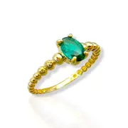 Златен пръстен с изумруд и топчета 14K RG11234