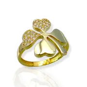Златен пръстен с форма на детелина и блестящи циркони 14K RG11885