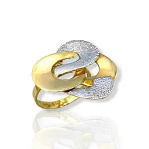 Дамски пръстен с текстурирани бели елипси 14K RG11376
