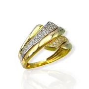 Луксозен златен пръстен с релефна текстура и камъни 14K RG11886
