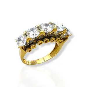 Дамски златен пръстен с пет камъка и надпис 14K RG13226