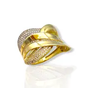 Дамски златен пръстен с циркони и ленти вълна 14K RG11221