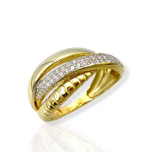 Ефектен златен пръстен с преплетен дизайн и камъни 14K RG11887