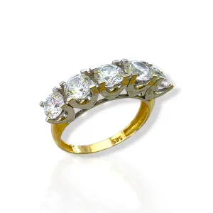 Двуцветен златен пръстен с пет големи камъка 14K RG13227