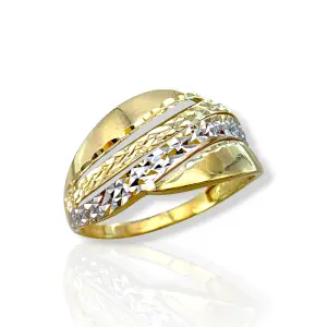 Дамски златен пръстен в два цвята с фасетирани линии 14K RG13458