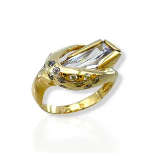 Дамски пръстен с правоъгълен централен камък и цирконии 14K RG13228