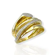 Ефектен златен пръстен с контрастно бяло покритие 14K RG11889
