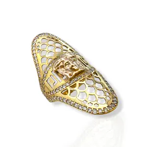 Златен пръстен с ажурна форма и Медуза 14K RG13230