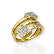 Дамски златен пръстен с две квадратни инкрустации 14K RG11891