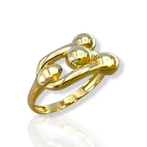 Дамски златен пръстен с преплетен дизайн и три златни сфери 14K RG12621