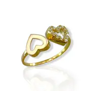 Дамски златен пръстен с двойно сърце и цирконии 14K RG12626