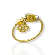 Дамски златен пръстен с квадратен циркониев акцент и детелина 14K RG12628