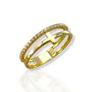 Дамски златен пръстен с фино кръстче и циркониева линия 14K RG12629