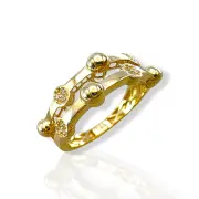 Дамски златен пръстен с полирани златни сфери и циркони 14K RG12630