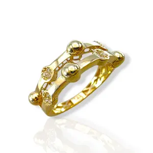 Дамски златен пръстен с полирани златни сфери и циркони 14K RG12630