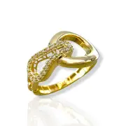 Дамски златен пръстен с преплетена циркониева линия и халка 14K RG12635