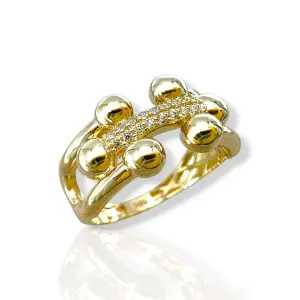 Дамски златен пръстен с топчета и циркониев блясък 14K RG12637