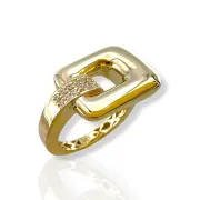 Дамски златен пръстен с правоъгълен мотив и циркониева линия 14K RG12638