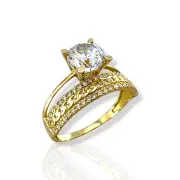 Дамски златен пръстен солитер с верижен акцент 14K RG12641