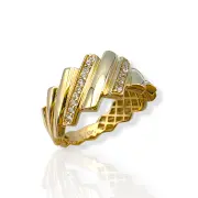 Дамски златен пръстен с геометричен релеф и циркони 14K RG12184