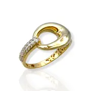 Дамски златен пръстен с отворена овална форма и циркони 14K RG12185