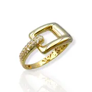 Дамски златен пръстен с квадратен дизайн и циркони 14K RG12186
