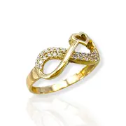 Дамски златен пръстен безкрайност с цирконии 14K RG12234