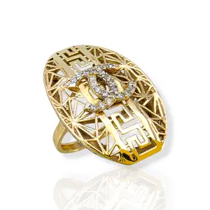 Дамски златен пръстен с овален ажурен дизайн и мотив с циркони 14K RG12237