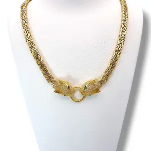 Дамски златен синджир с две глави Пантера 14K RG10675