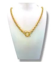 Дамски златен синджир с масивна кръгла закопчалка и циркони 14K RG11722
