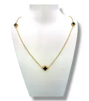 Дамски златен синджир Van Cleef с оникс 14K RG11823