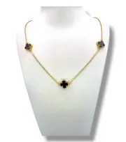 Елегантен дамски златен синджир Van Cleef с оникс 14K RG11824