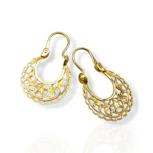 Ажурни дамски златни обеци Кошници със звезда и орнаменти 14K RG13324