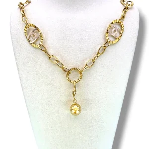Дамско златно колие с елипсовидни халки и висулка топка 14K RG12940