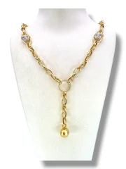 Дамско златно колие с глави Медуза и висулка топче 14K RG12941